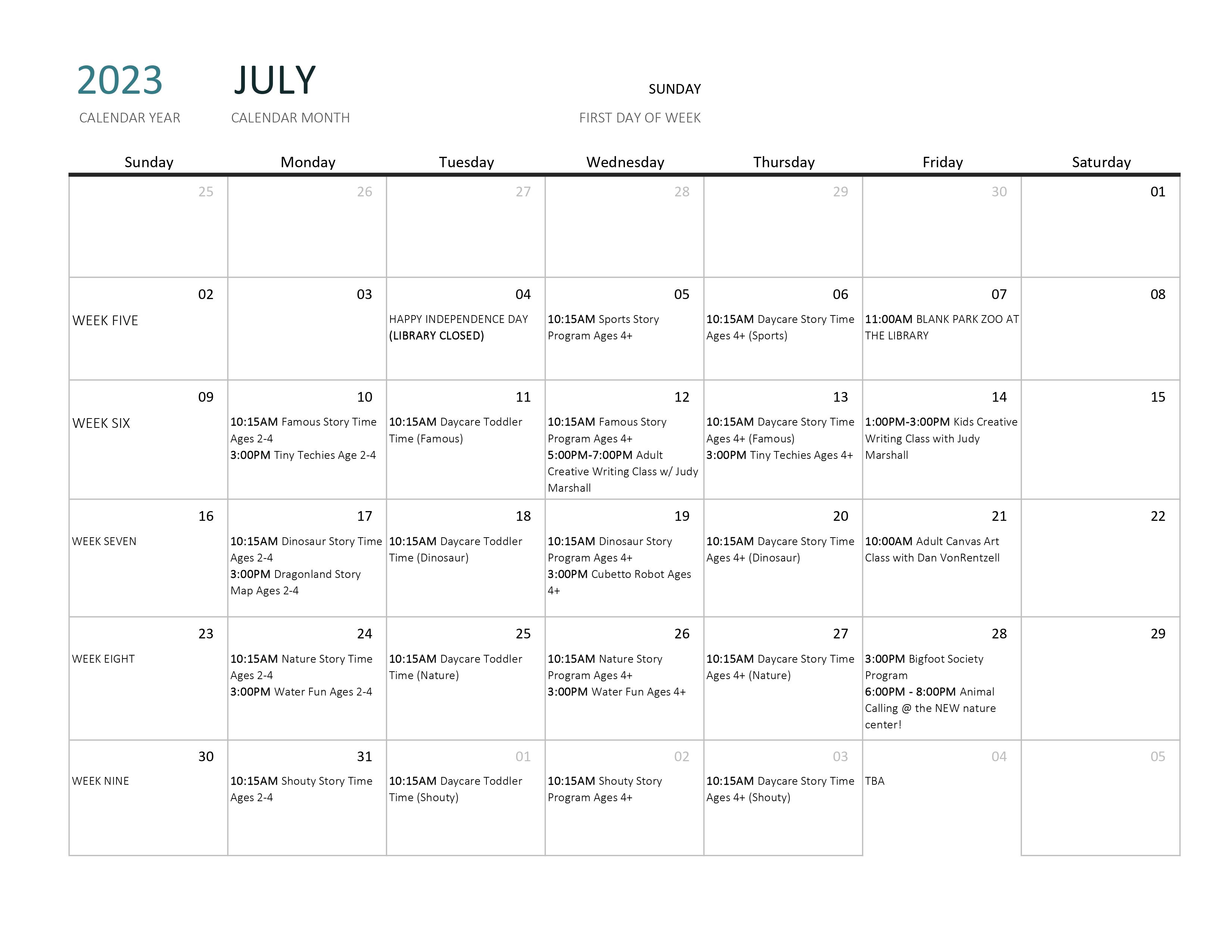 July 2022 Calendar