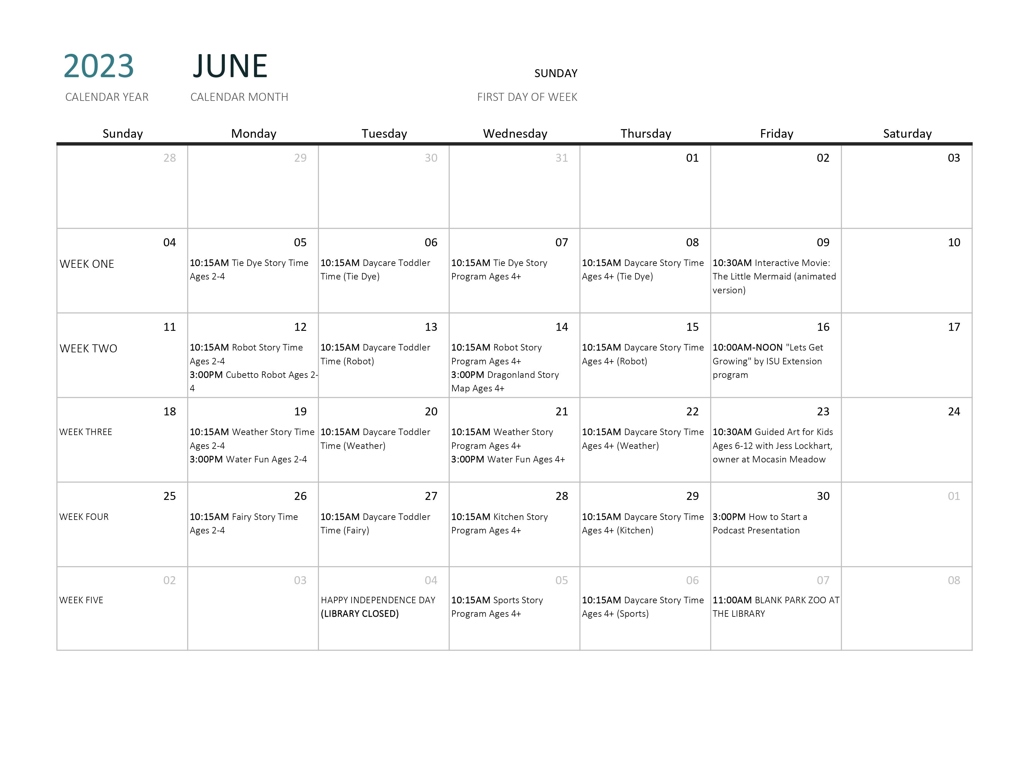 June 2022 Calendar
