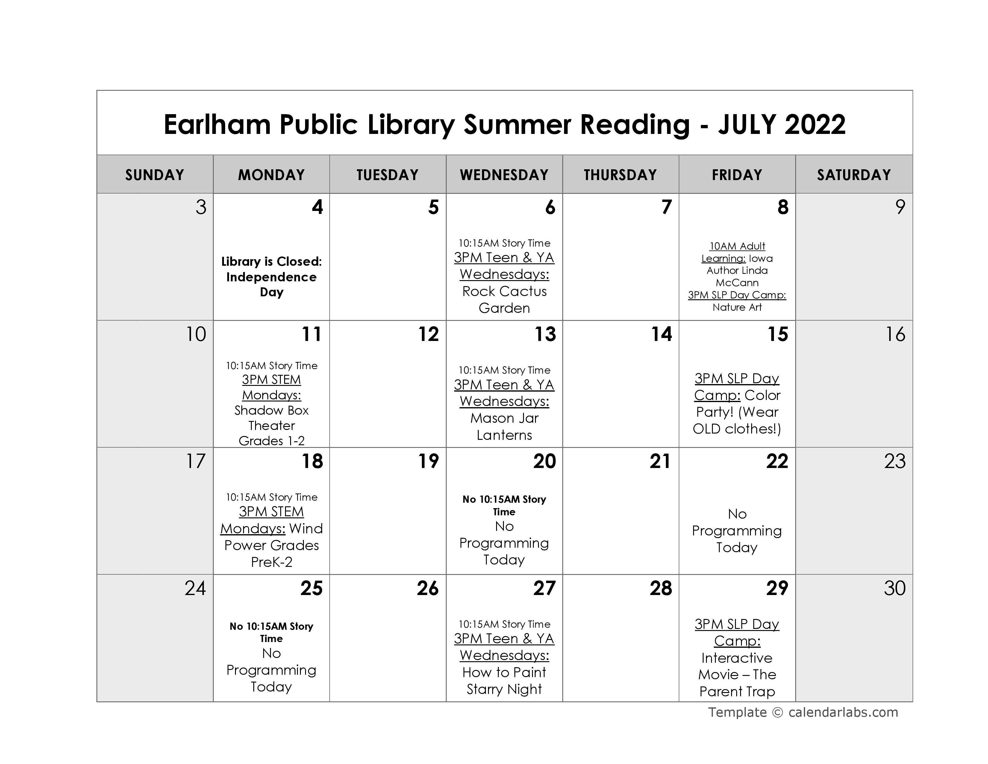July 2022 Calendar