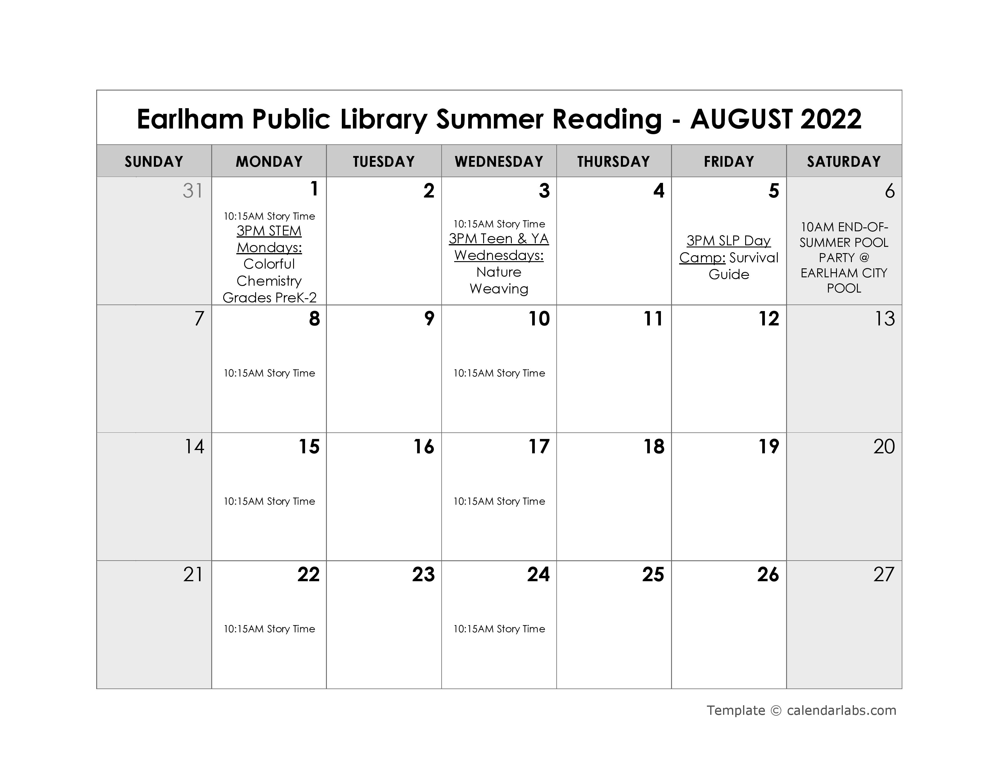 August 2022 Calendar